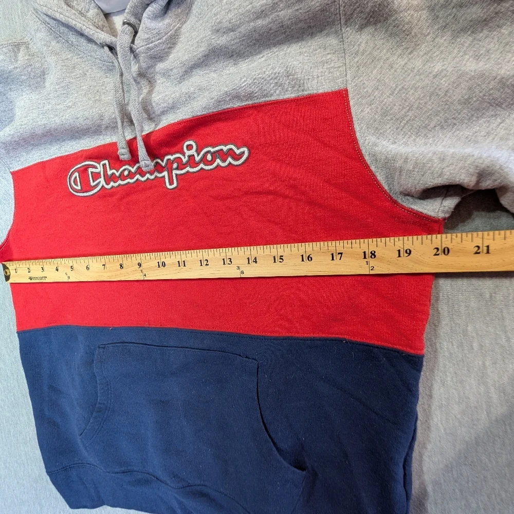 Champion Colorblock Pullover Hoodie Women's Medium Gray Red Blue Logo Front - Picture 5 of 16